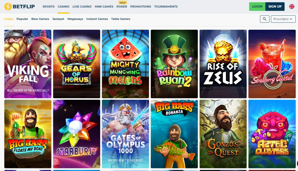 BetFlip คาสิโนมีเกมสล็อตจาก NetEnt, Microgaming และ Pragmatic Play รวมถึงเกมสล็อตโปรเกรสซีฟแจ็คพอต